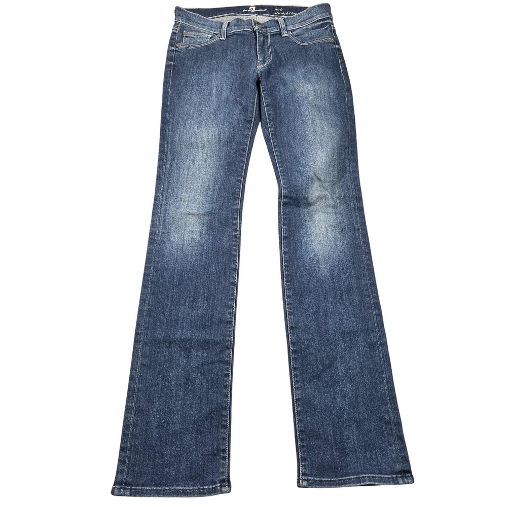 7 For All Mankind Lexie Straight Jeans Womens 27 Blue Med Wash Low Rise 28x31.5